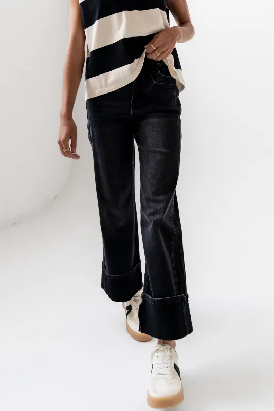 Jade Cuffed Wide Leg Jeans in Black - FINAL SALE sold by bohme