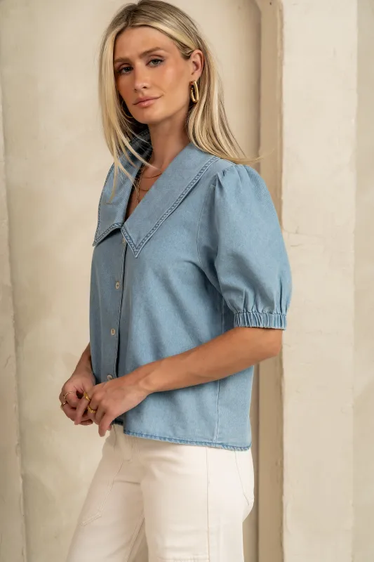 Charlie Denim Button Up sold by bohme