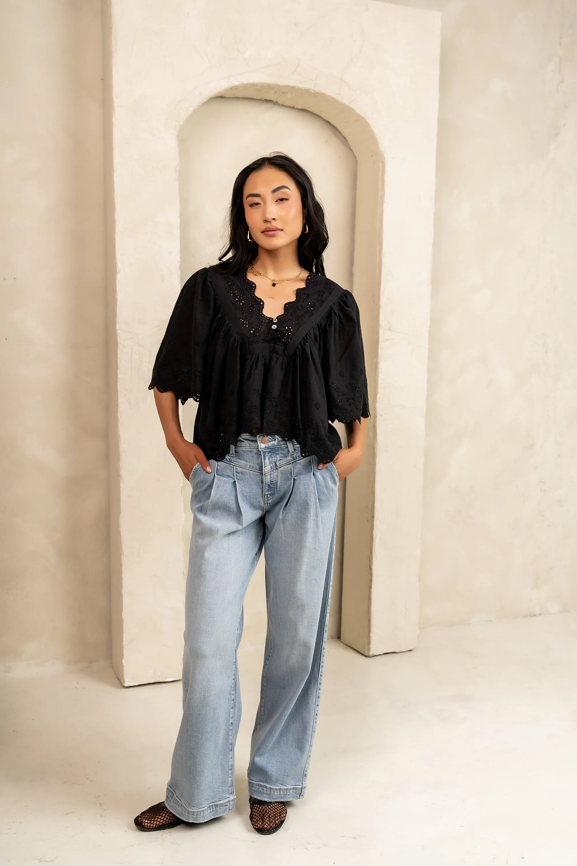 Faye Embroidered Blouse in Black sold by bohme product image thumbnail 2