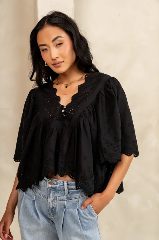 Faye Embroidered Blouse in Black sold by bohme