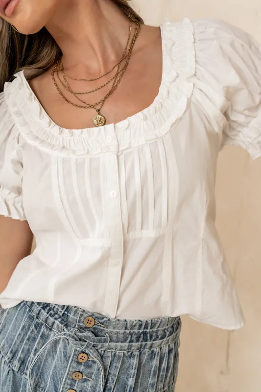 Payton Button Front Blouse in Ivory sold by bohme