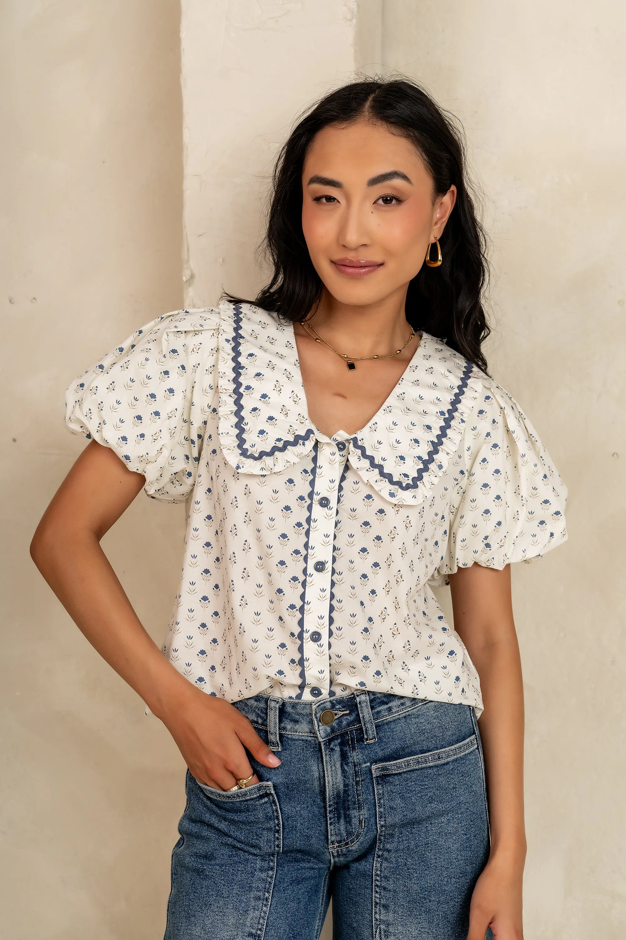 Kayla Collared Blouse in Cream sold by bohme