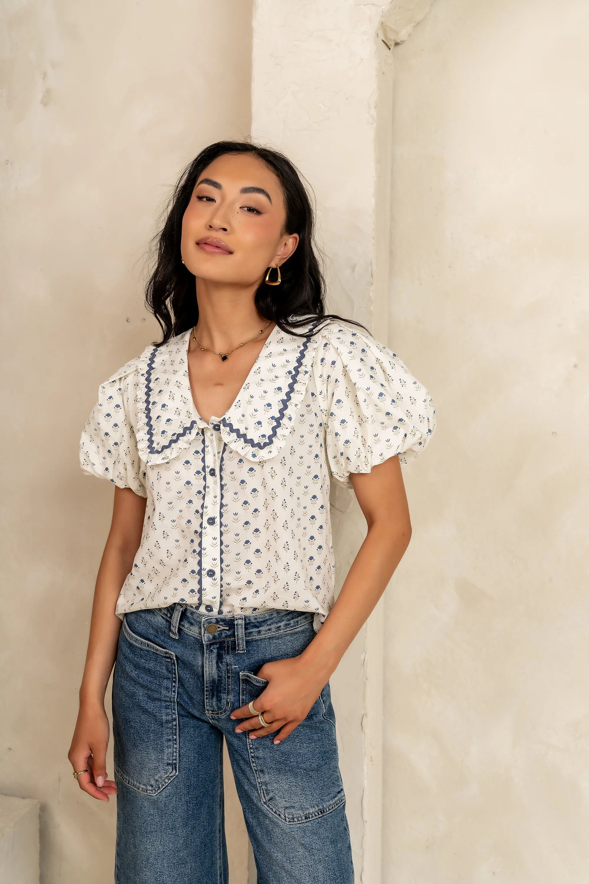 Kayla Collared Blouse in Cream sold by bohme product image thumbnail 4