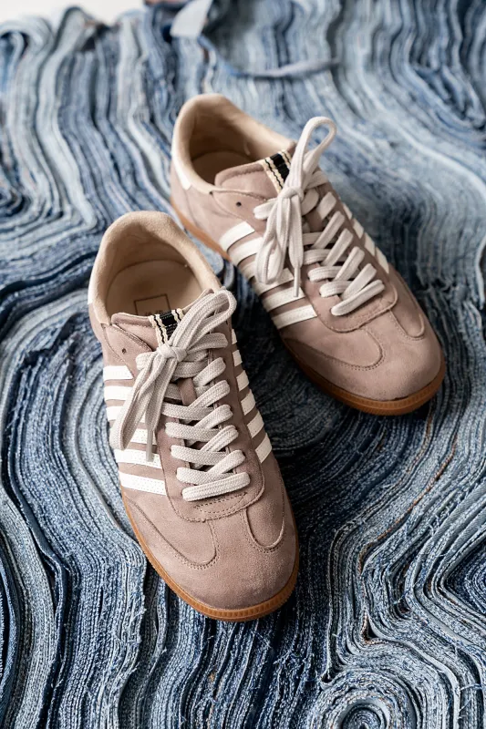 Stevie Striped Sneaker in Taupe sold by bohme