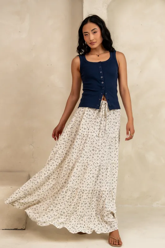 Marlee Floral Maxi Skirt in Cream sold by bohme