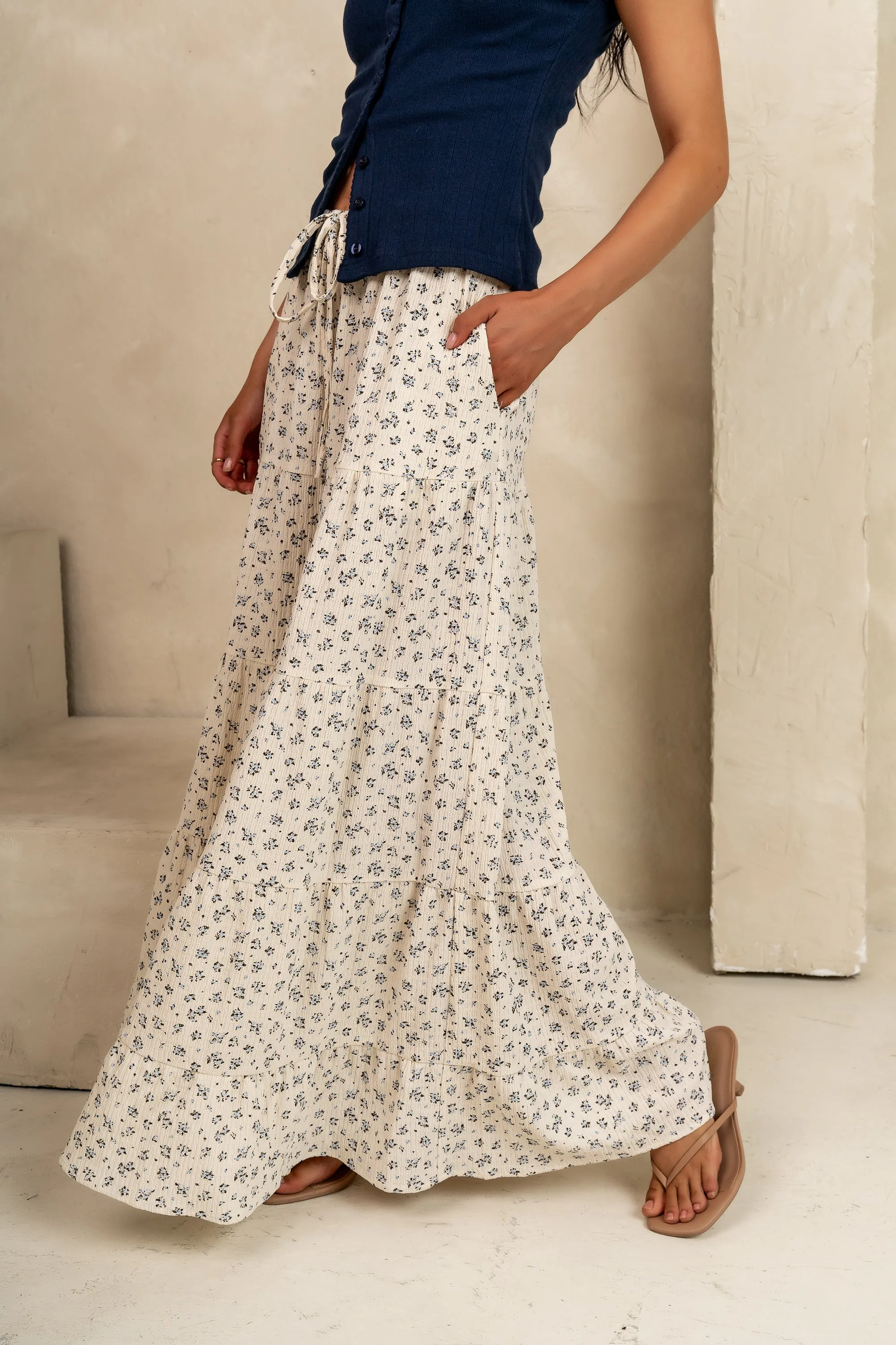 Marlee Floral Maxi Skirt in Cream - FINAL SALE sold by bohme product image thumbnail 2