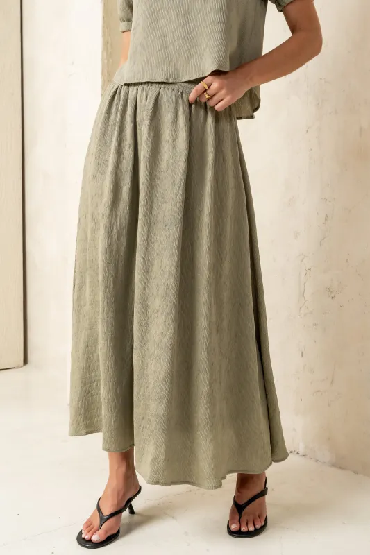 Elani Maxi Skirt in Olive sold by bohme