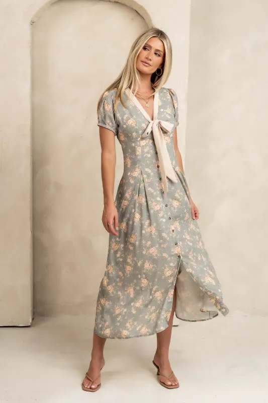 Vera Floral Maxi Dress in Sage sold by bohme