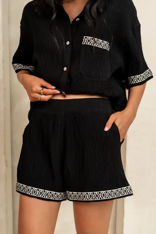 Charley Abstract Shorts in Black sold by bohme