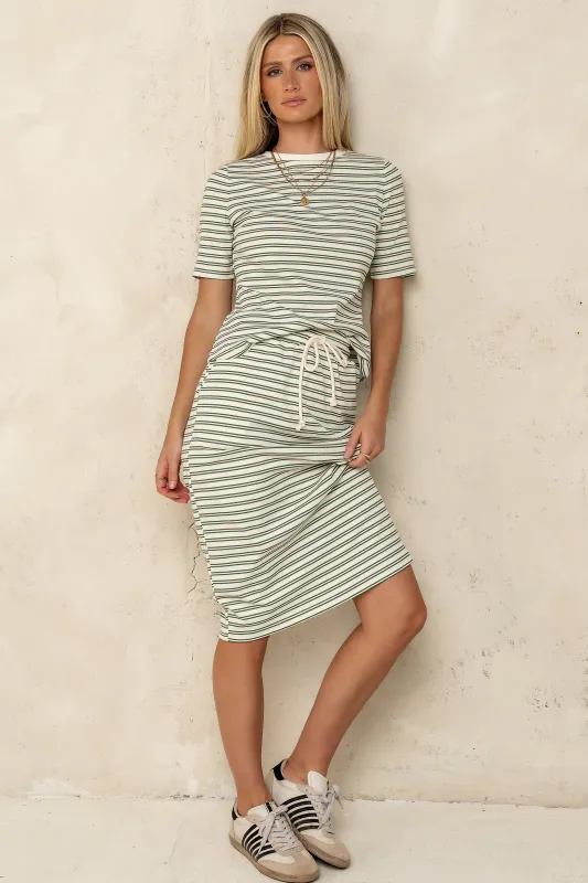 Niya Striped Midi Skirt in Green sold by bohme