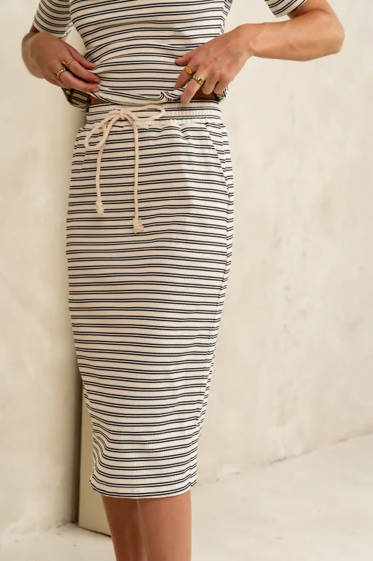 Niya Striped Midi Skirt in Black - FINAL SALE sold by bohme