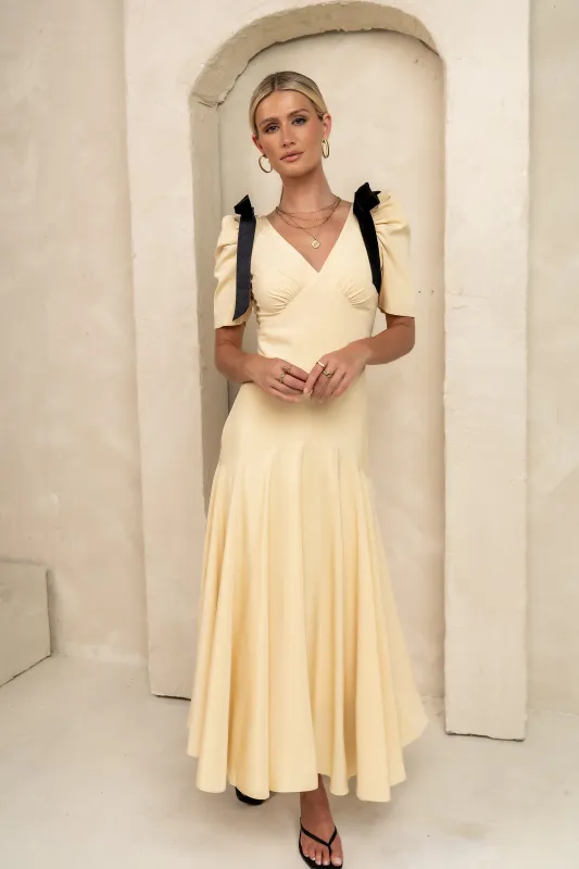 Nellie Drop Waist Maxi Dress in Yellow sold by bohme