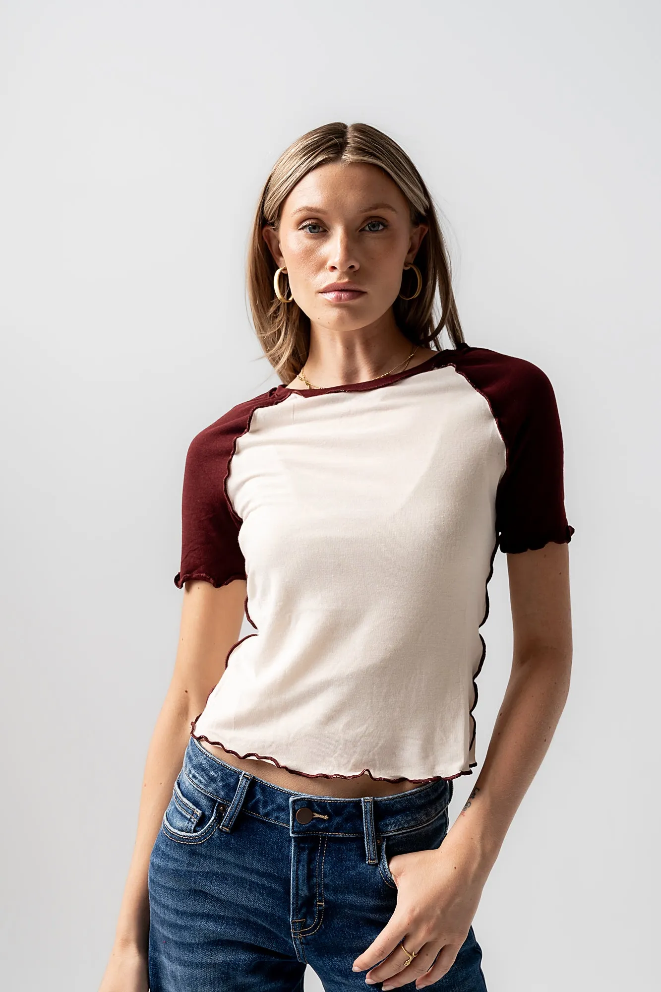 Serra Contrast Top in Burgundy - FINAL SALE sold by bohme