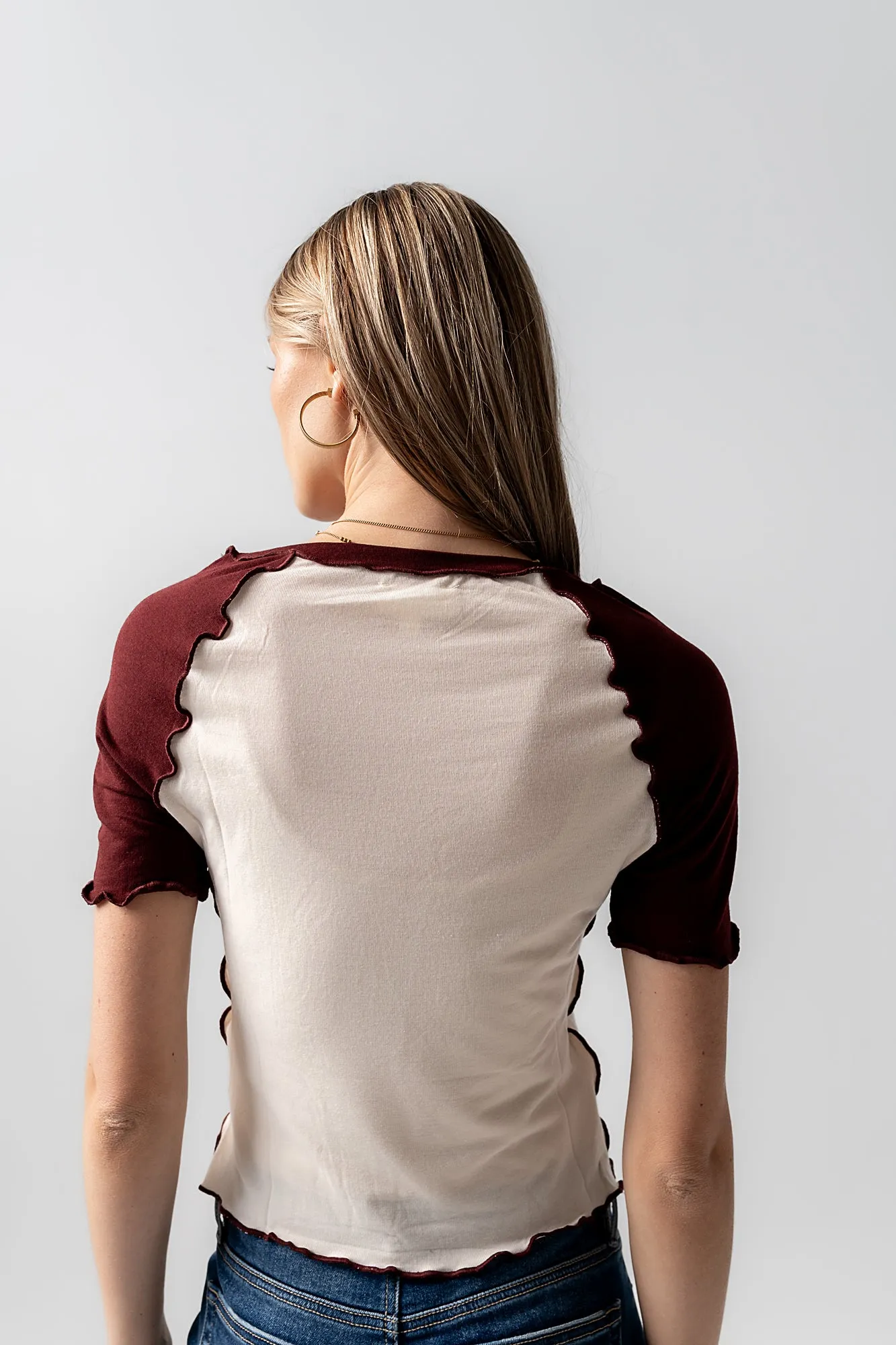 Serra Contrast Top in Burgundy - FINAL SALE sold by bohme product image thumbnail 4