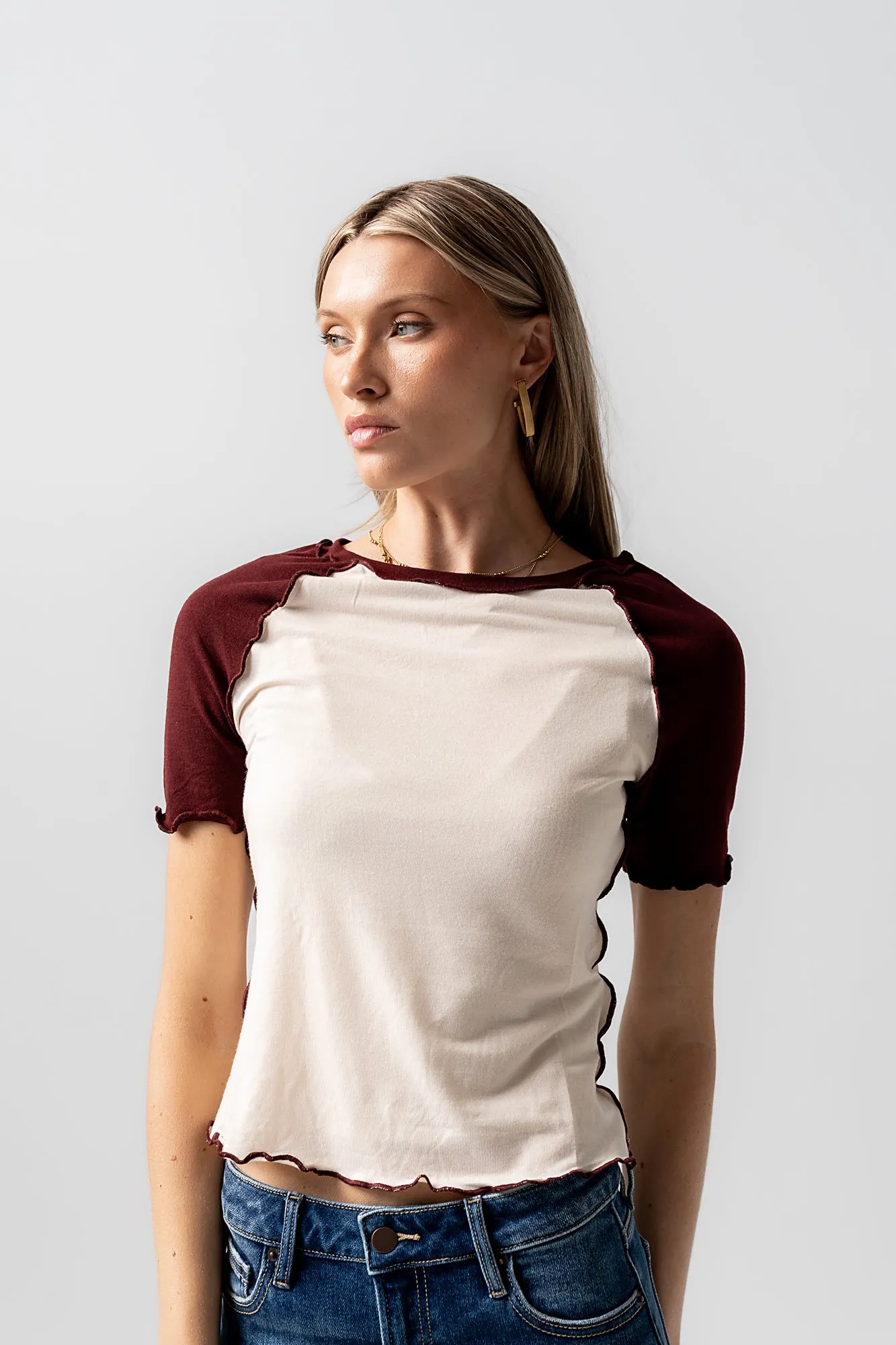 Serra Contrast Top in Burgundy - FINAL SALE sold by bohme product image thumbnail 5
