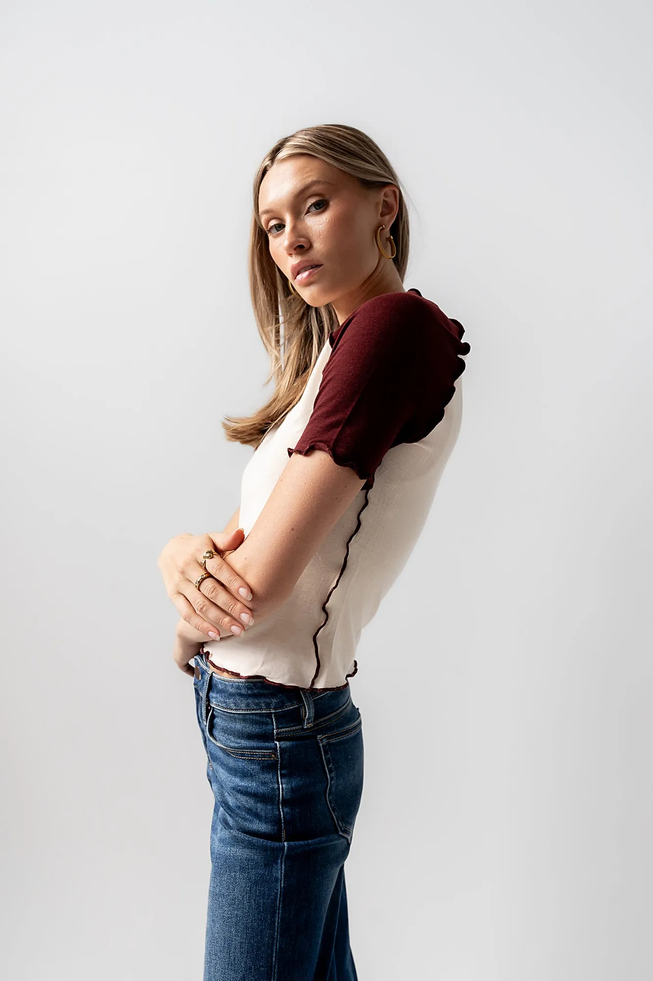 Serra Contrast Top in Burgundy - FINAL SALE sold by bohme product image thumbnail 3