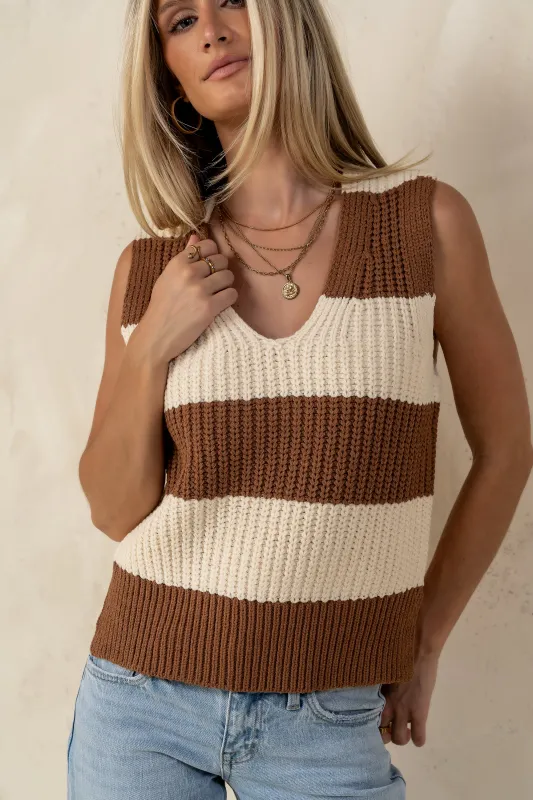 Yasmin Striped Sweater in Camel sold by bohme