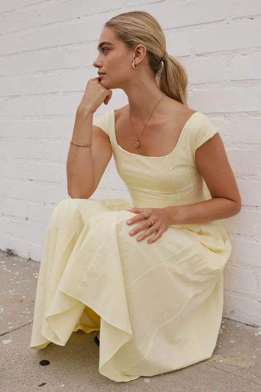 Colin Midi Dress in Butter Yellow sold by bohme