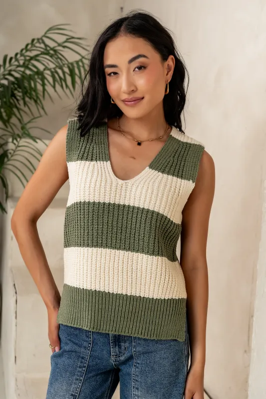 Yasmin Striped Sweater in Olive sold by bohme
