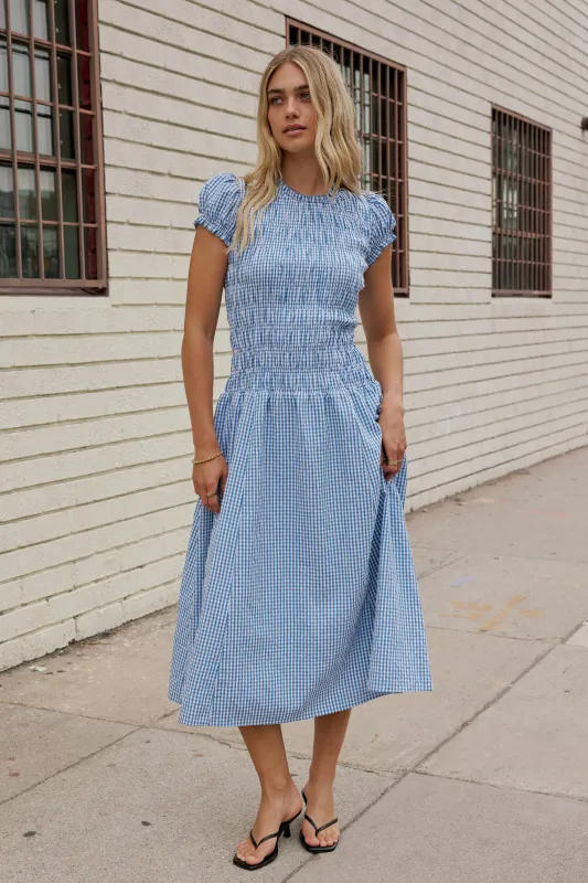 Opal Gingham Maxi Dress in Blue sold by bohme