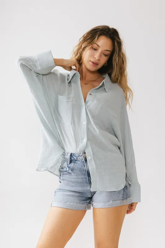 Lucie Linen Button Up in Blue sold by bohme