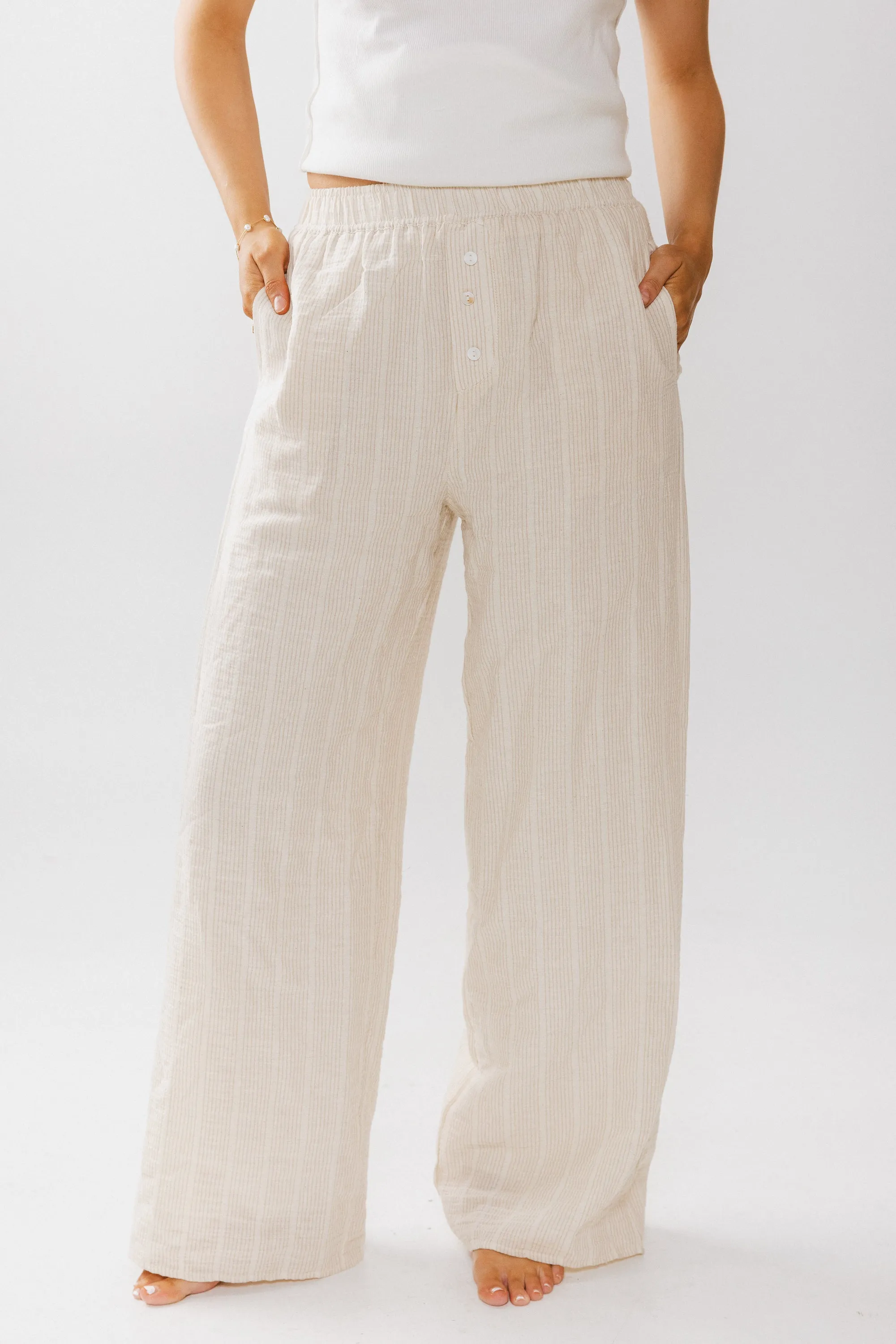 Belen Striped Wide Leg Pants in Taupe sold by bohme