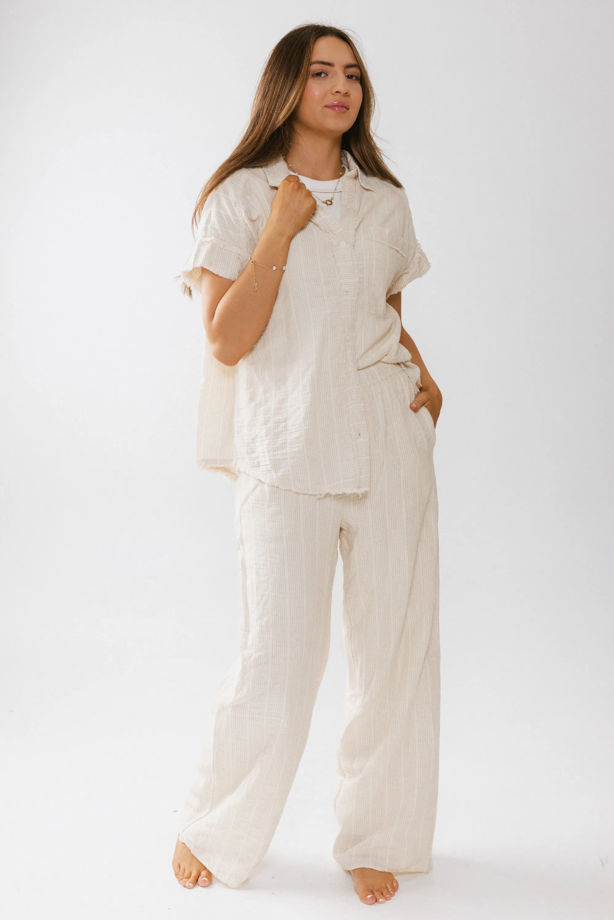 Belen Striped Wide Leg Pants in Taupe sold by bohme product image thumbnail 2