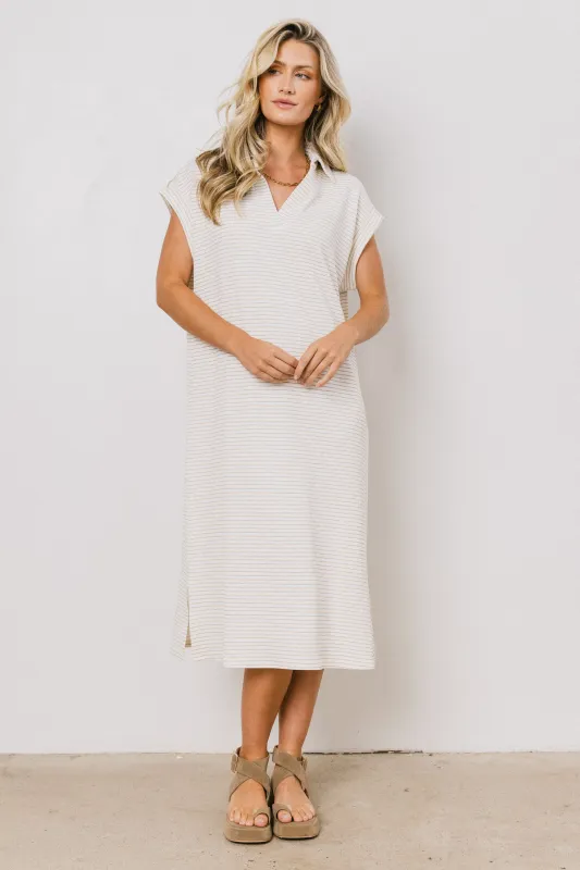 Elisa Striped Maxi Dress in Tan sold by bohme