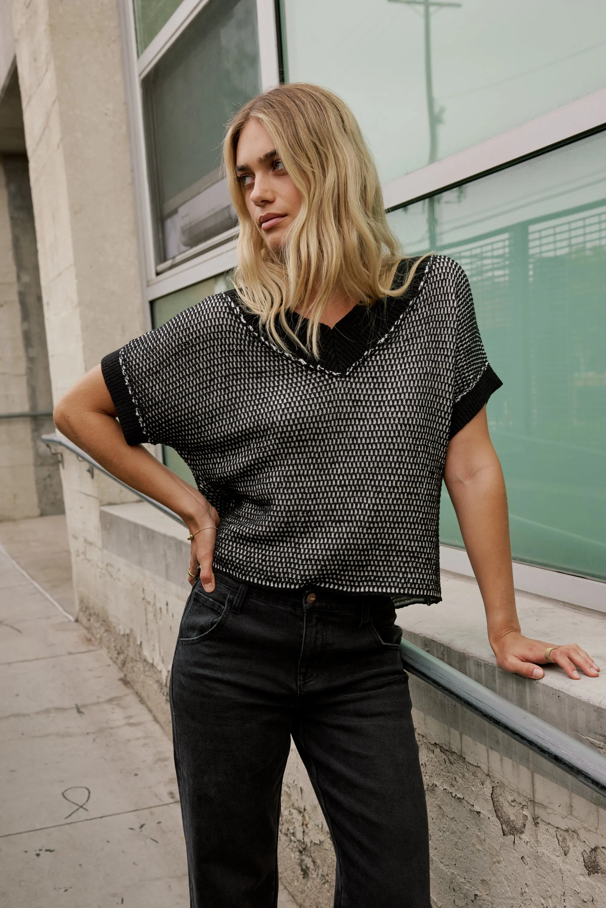 Saige Contrast Sweater in Black sold by bohme