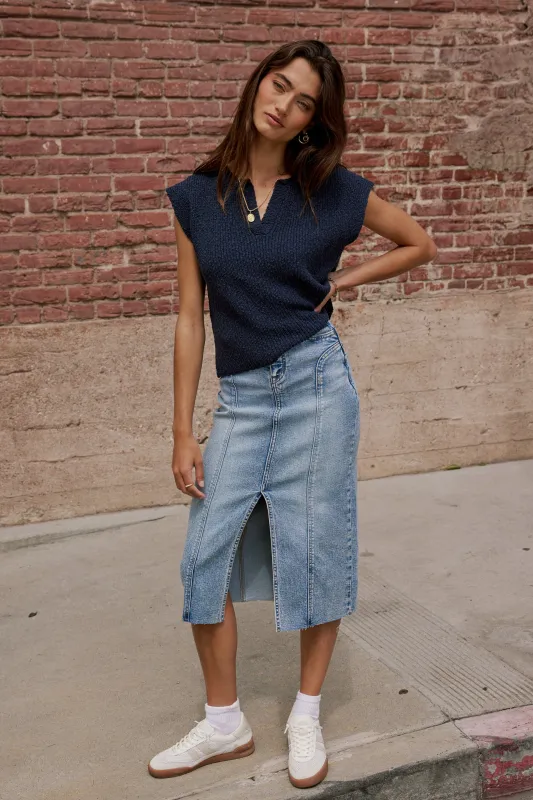 Aliza Denim Midi Skirt sold by bohme