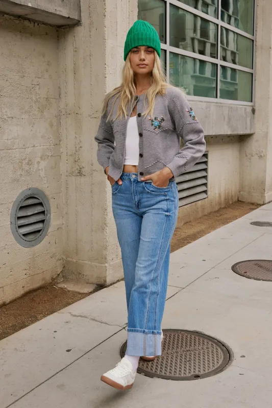 Jade Cuffed Wide Leg Jeans in Medium Wash sold by bohme