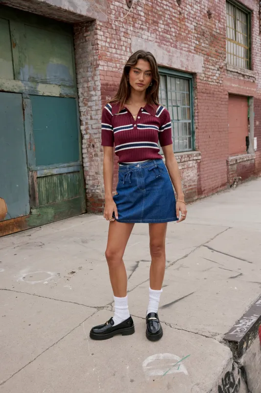 Taylee Striped Sweater in Burgundy sold by bohme