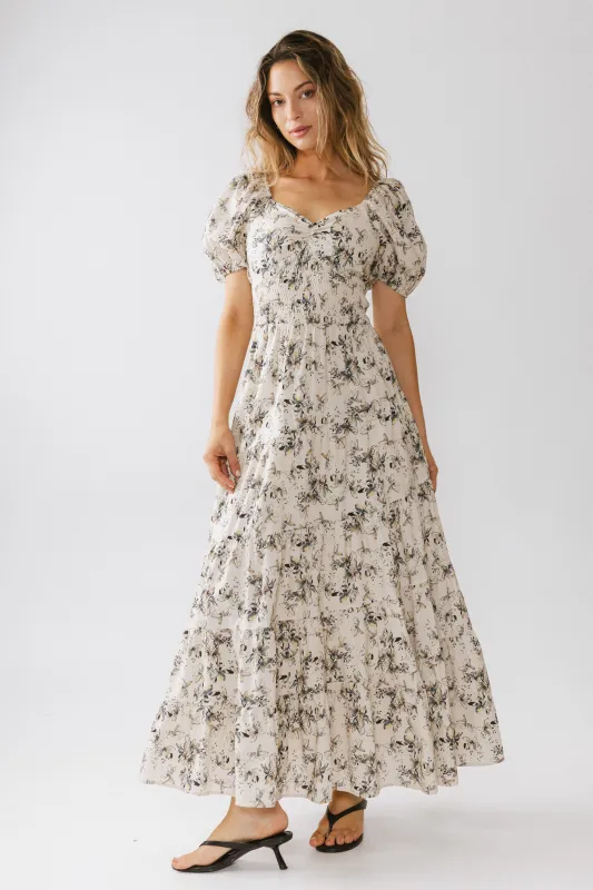 Robbie Floral Midi Dress in Beige sold by bohme
