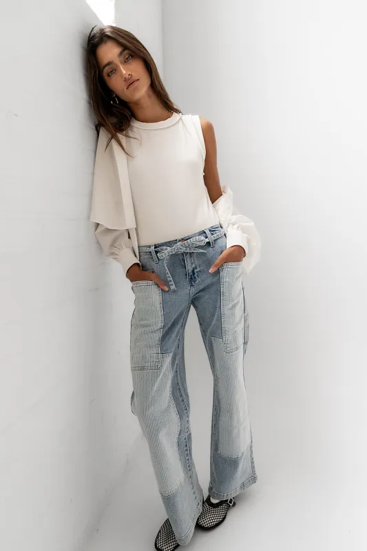Alice Patchwork Wide Leg Jeans sold by bohme