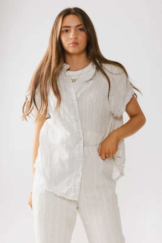 Belen Striped Button Up in Denim Blue sold by bohme