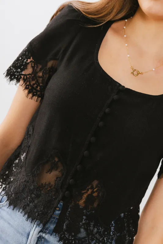 Angel Lace Trim Blouse in Black sold by bohme