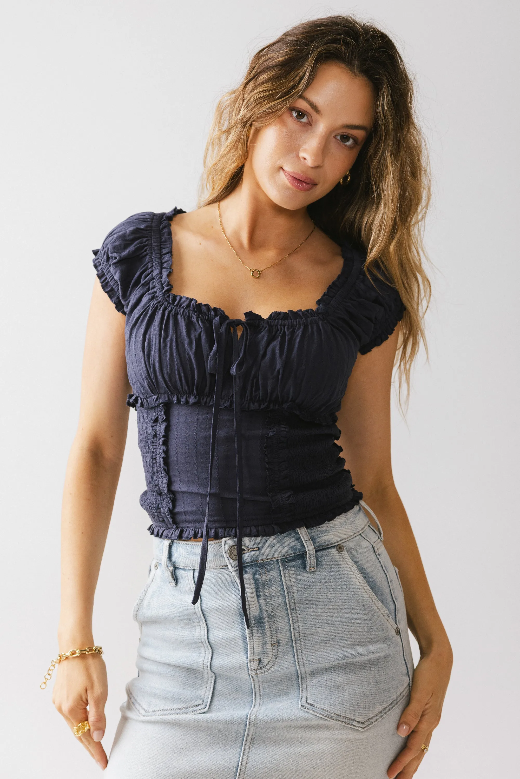 Taylor Ruffle Blouse in Navy sold by bohme product image thumbnail 3