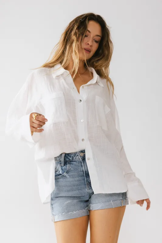 Lucie Linen Button Up in White sold by bohme