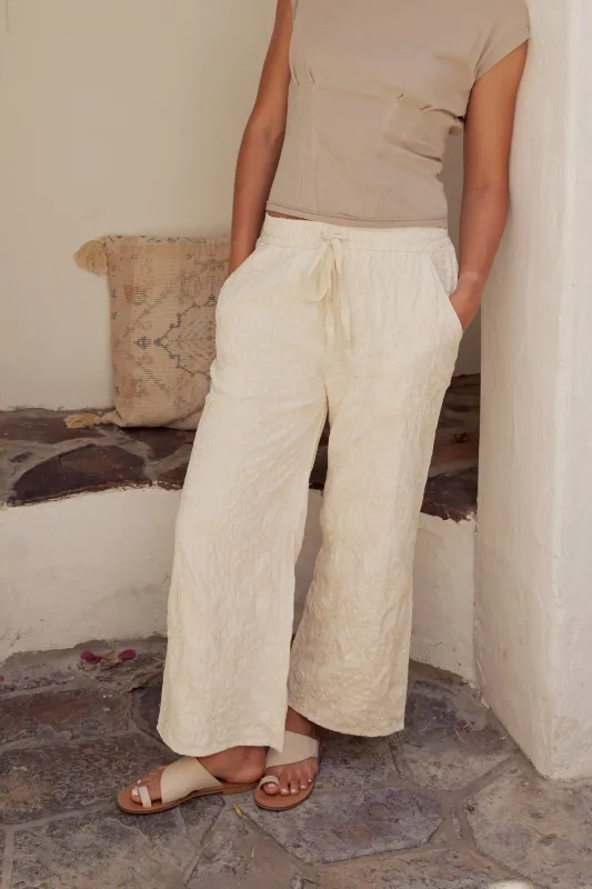 Alanna Embroidered Pants in Cream sold by bohme