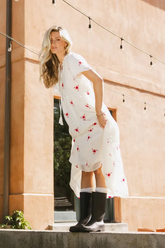 Flynn Embroidered Maxi Dress in Red sold by bohme