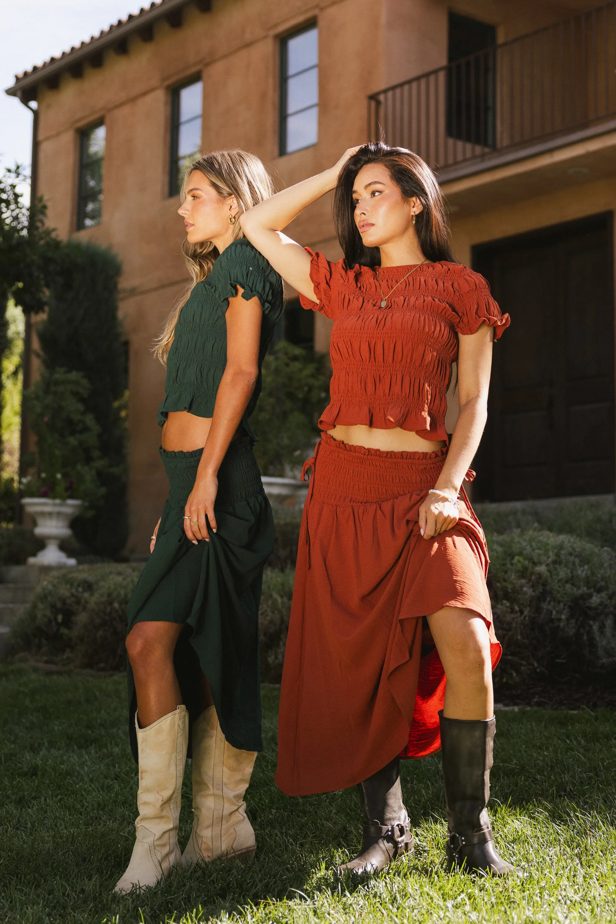 Micah Smocked Maxi Skirt in Rust sold by bohme product image thumbnail 2