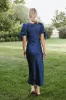Amanda Lace Trim Maxi Dress in Navy sold by bohme