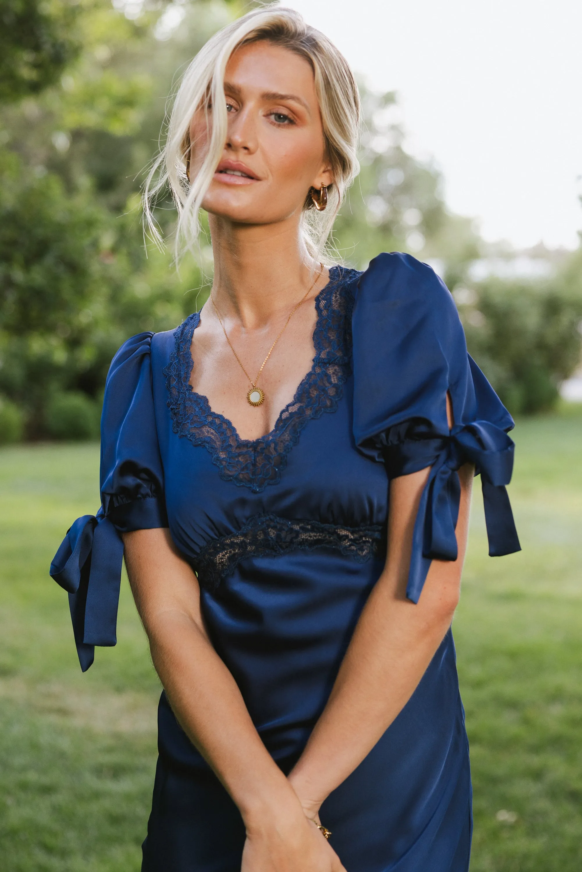 Amanda Lace Trim Maxi Dress in Navy sold by bohme product image thumbnail 2