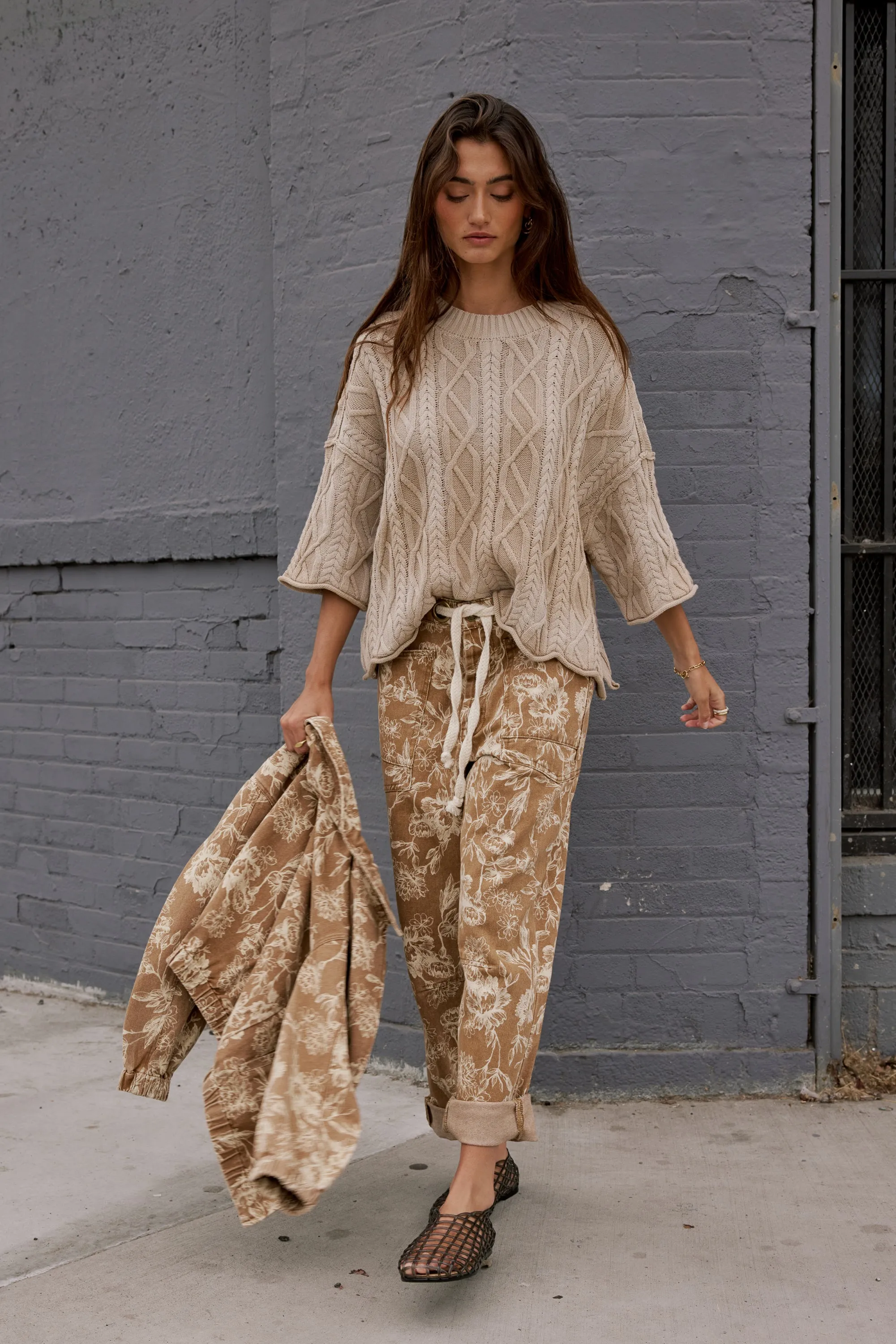 Kellie Floral Barrel Jeans in Camel - FINAL SALE sold by bohme product image thumbnail 5