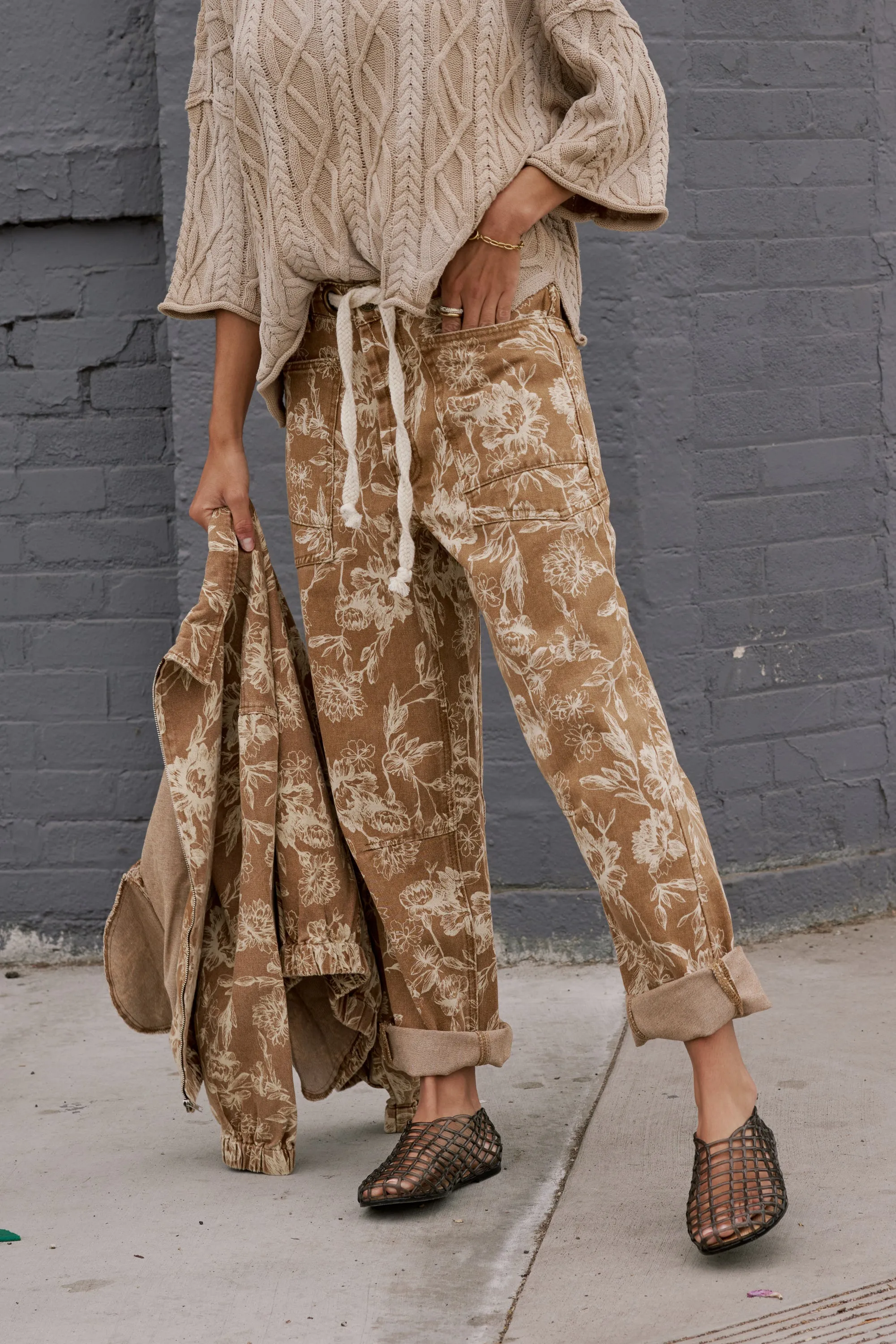 Kellie Floral Barrel Jeans in Camel - FINAL SALE sold by bohme