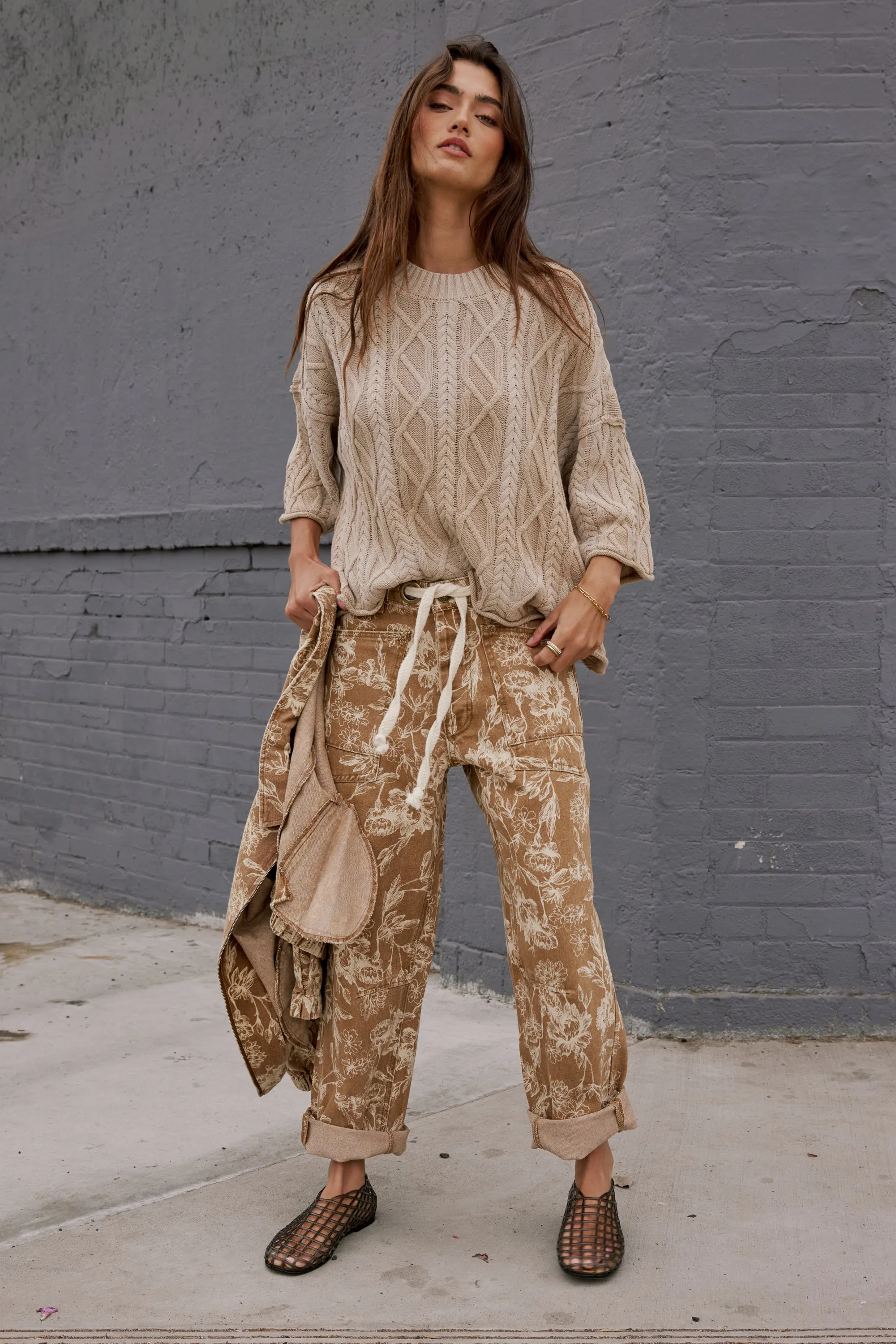 Kellie Floral Barrel Jeans in Camel - FINAL SALE sold by bohme product image thumbnail 3