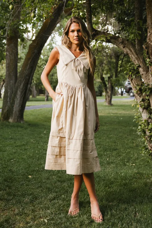 Louie Collared Midi Dress in Taupe sold by bohme