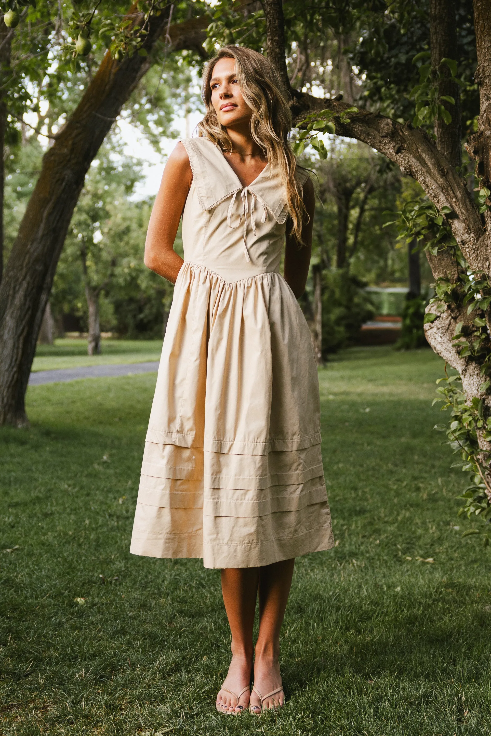 Louie Collared Midi Dress in Taupe sold by bohme product image thumbnail 4
