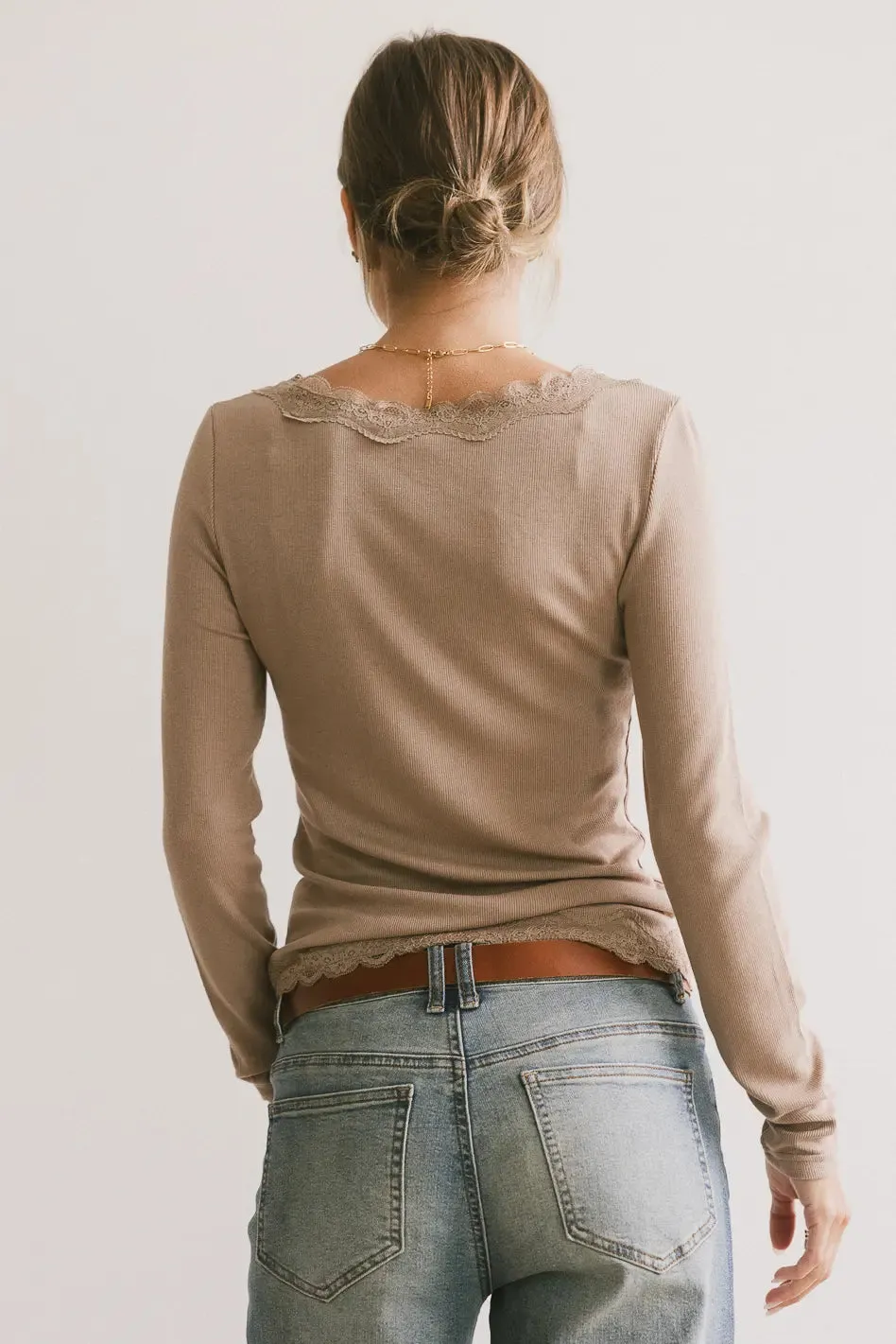 Logan Lace Trim Top in Taupe - FINAL SALE sold by bohme product image thumbnail 2