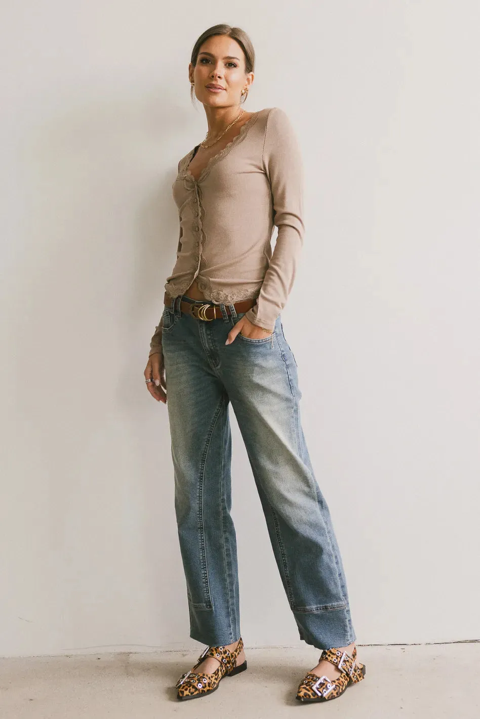 Logan Lace Trim Top in Taupe - FINAL SALE sold by bohme product image thumbnail 4